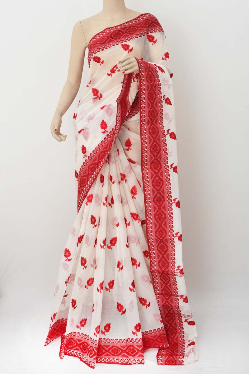 Buy Ruuprekha Self Design Tant Pure Cotton Red Sarees Online @ Best Price  In India | Flipkart.com