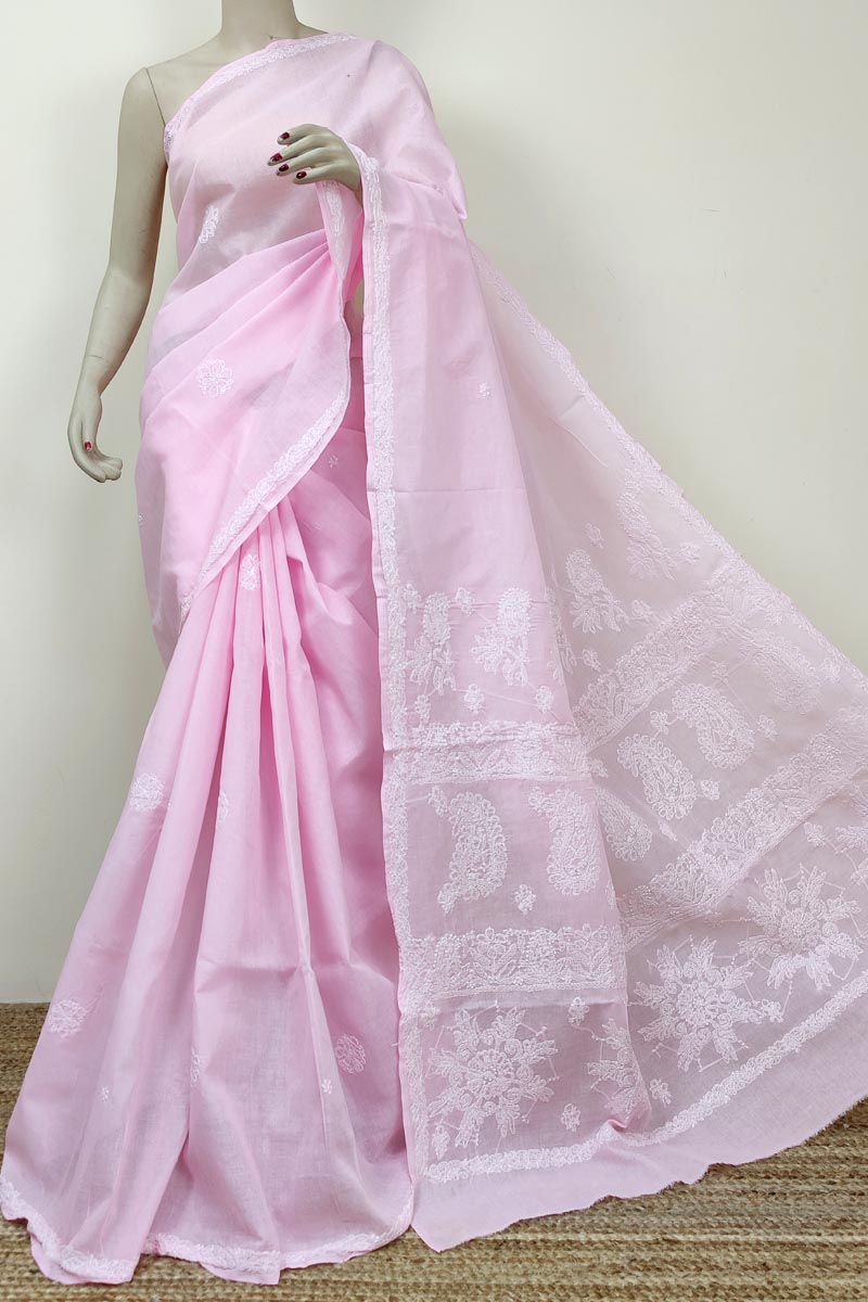 Baby Pink  Color Hand Embroidered Lucknowi Chikankari Saree (With Blouse - Cotton) MC252741