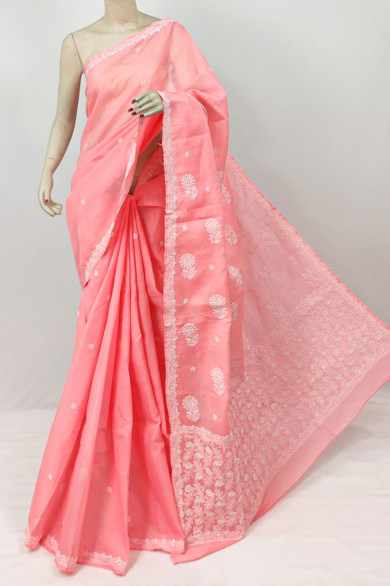 Pink Colour Cotton Lucknowi Chikankari Saree With Blouse Mc253215