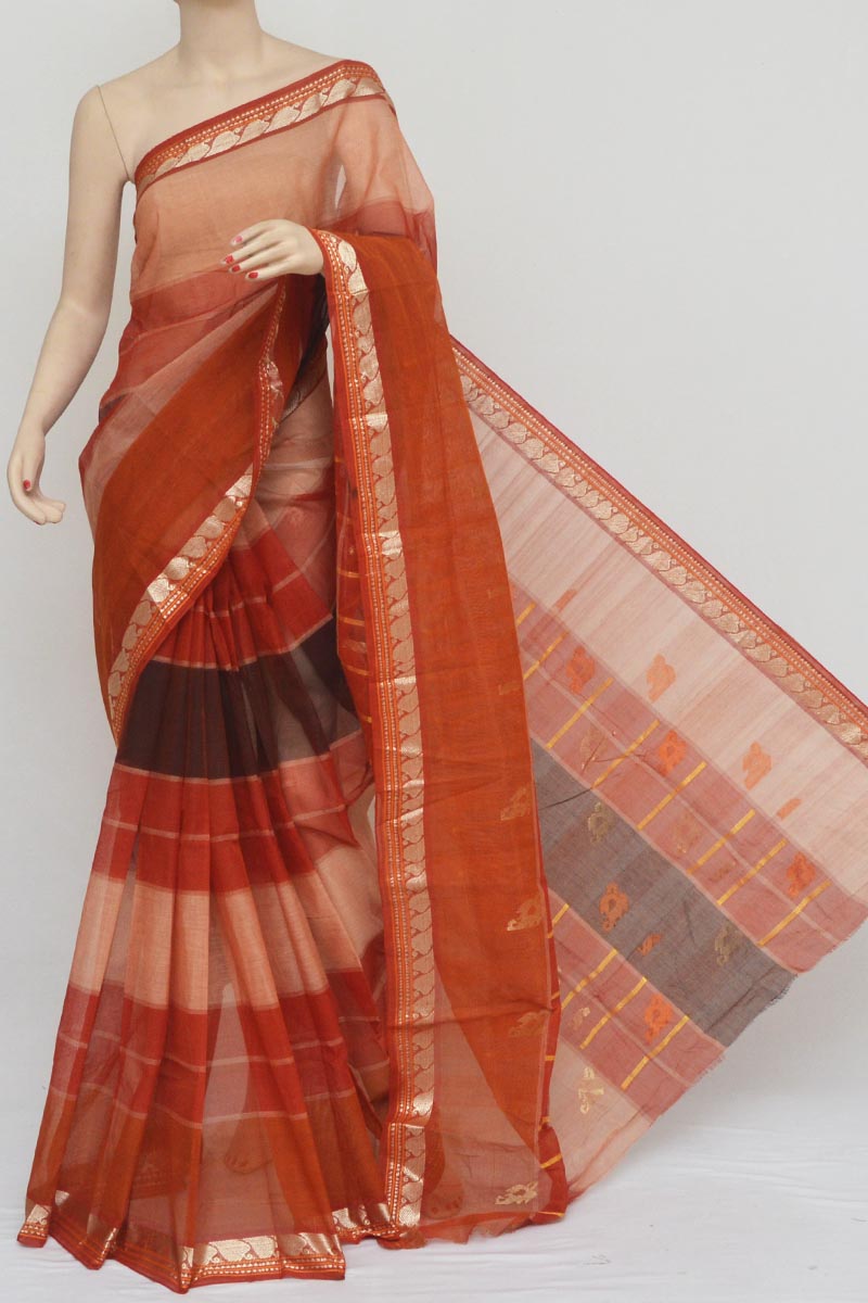 Brown Colour Cotton Tant Bengal Handloom Saree (Without Blouse) - MC251105