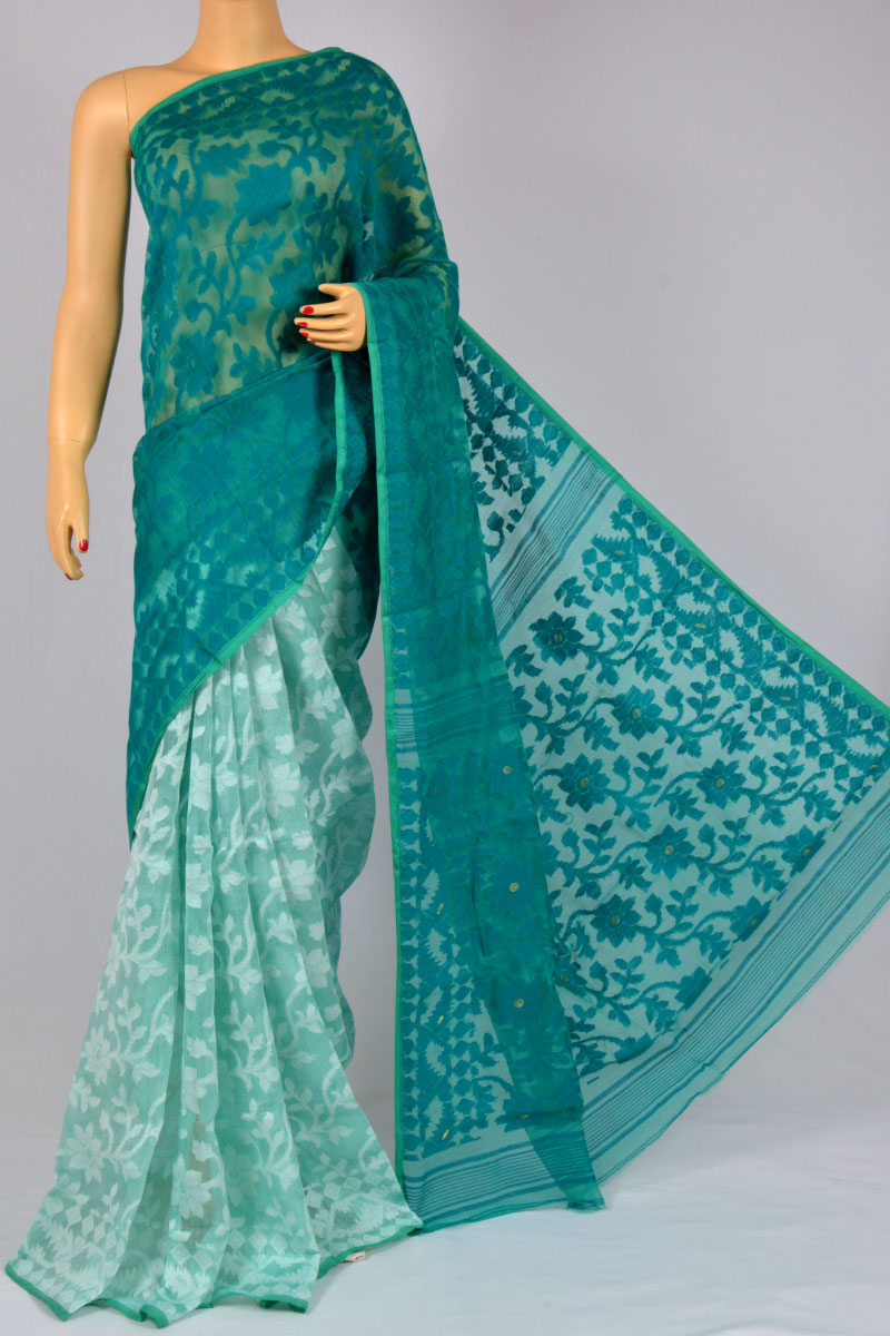 Bengal Shopping - One Life to Live - One Store to Shop | BS Parrot Green  Colour Banger Chhata Dhakai Jamdani Cotton Saree