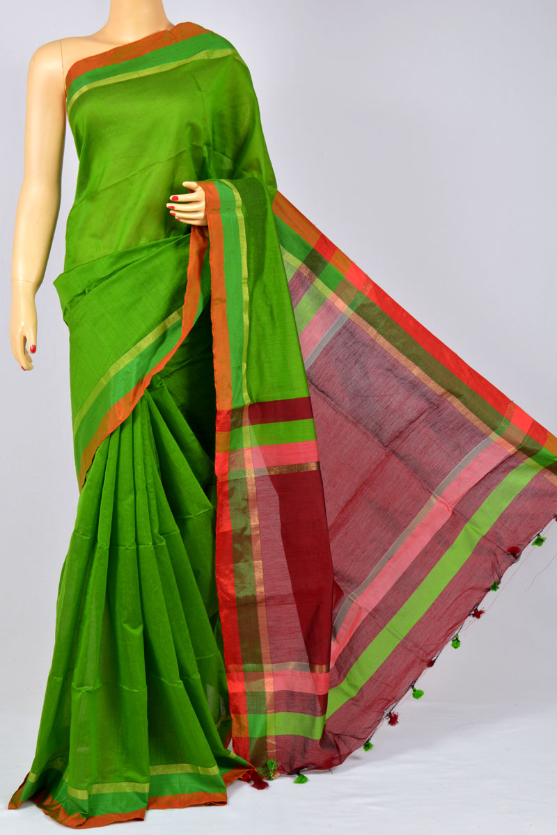 Buy Patti Green Color Soft Dhakai Jamdani Handwoven Bengal Handloom Kora Normal Silk Saree Without Blouse Mc Www Maanacreation Com