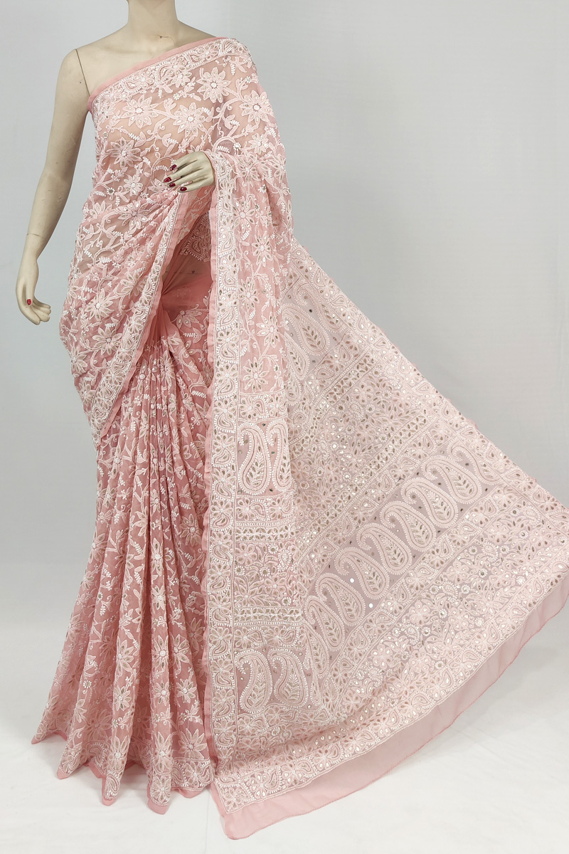 Peach Colour Georgette Allover Chikankari Saree With Blouse With Gota Patti Work Mc253098