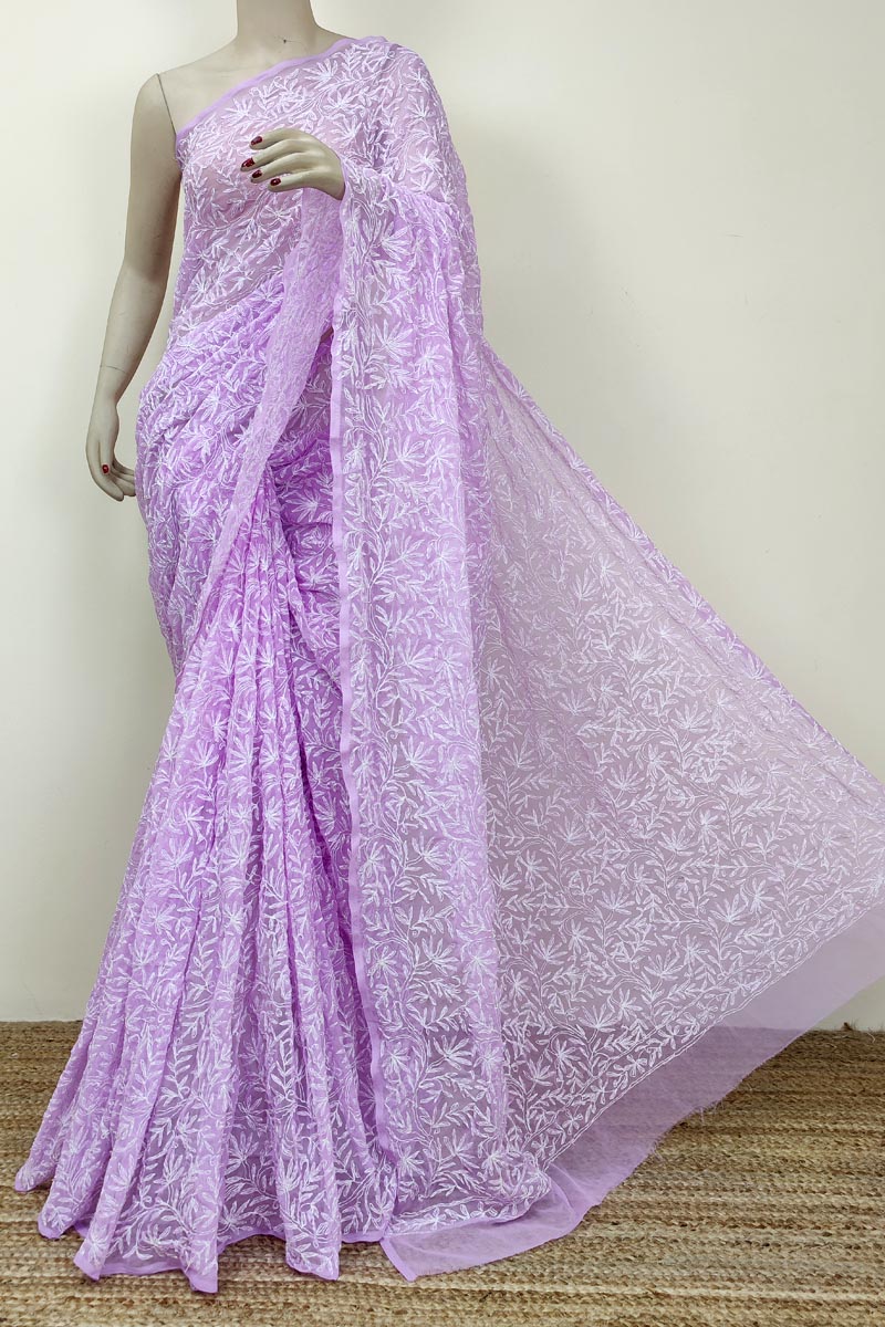 Lavender Colour Georgette Lucknowi Chikankari Tepchi Saree (with Blouse) Mc252754
