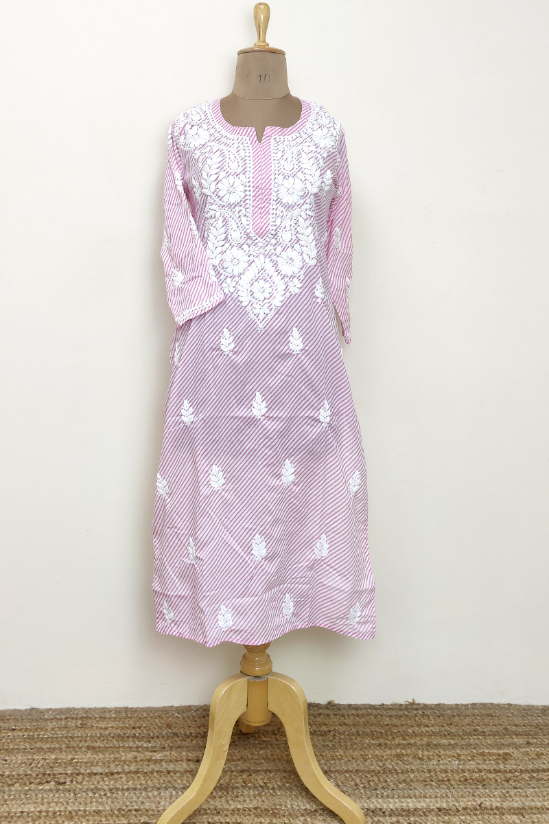 Pink Color Hand Embroidered Lucknowi Chikankari long kurti (Cotton) MC252889