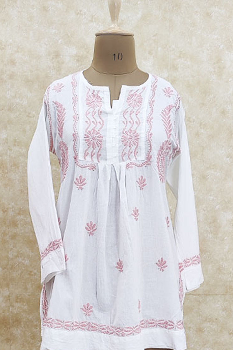 White Hand Embroidered Lucknowi Chikankari Kurti- Cotton MC251598