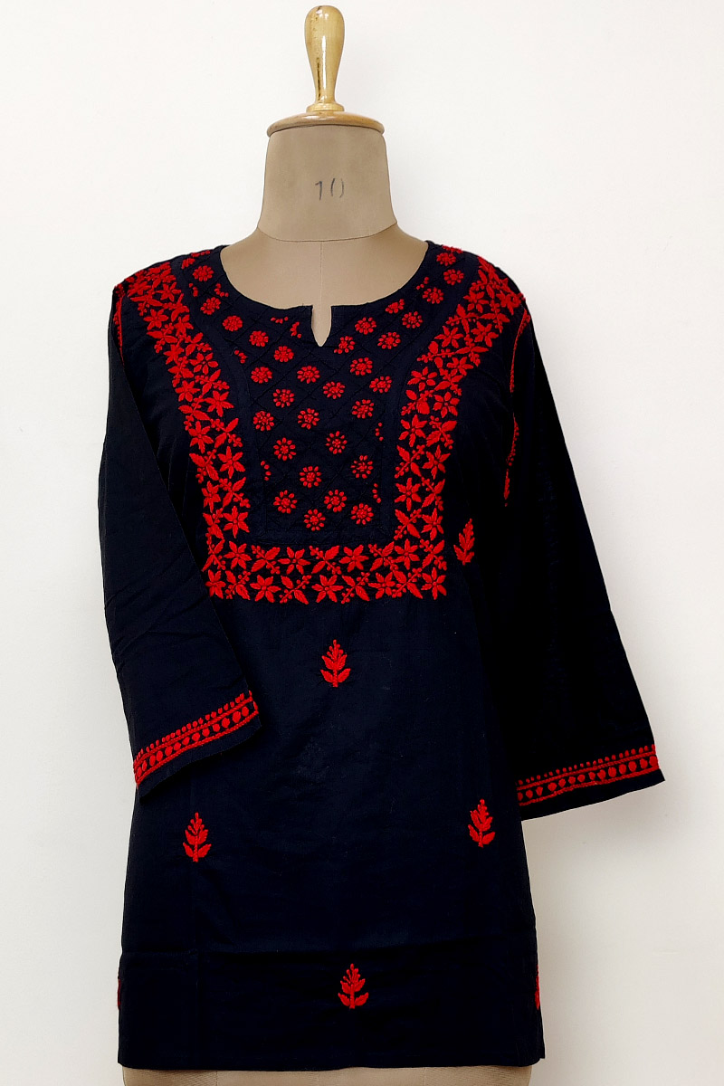 Black Color Cotton Lucknowi Chikankari Short Top MC252891