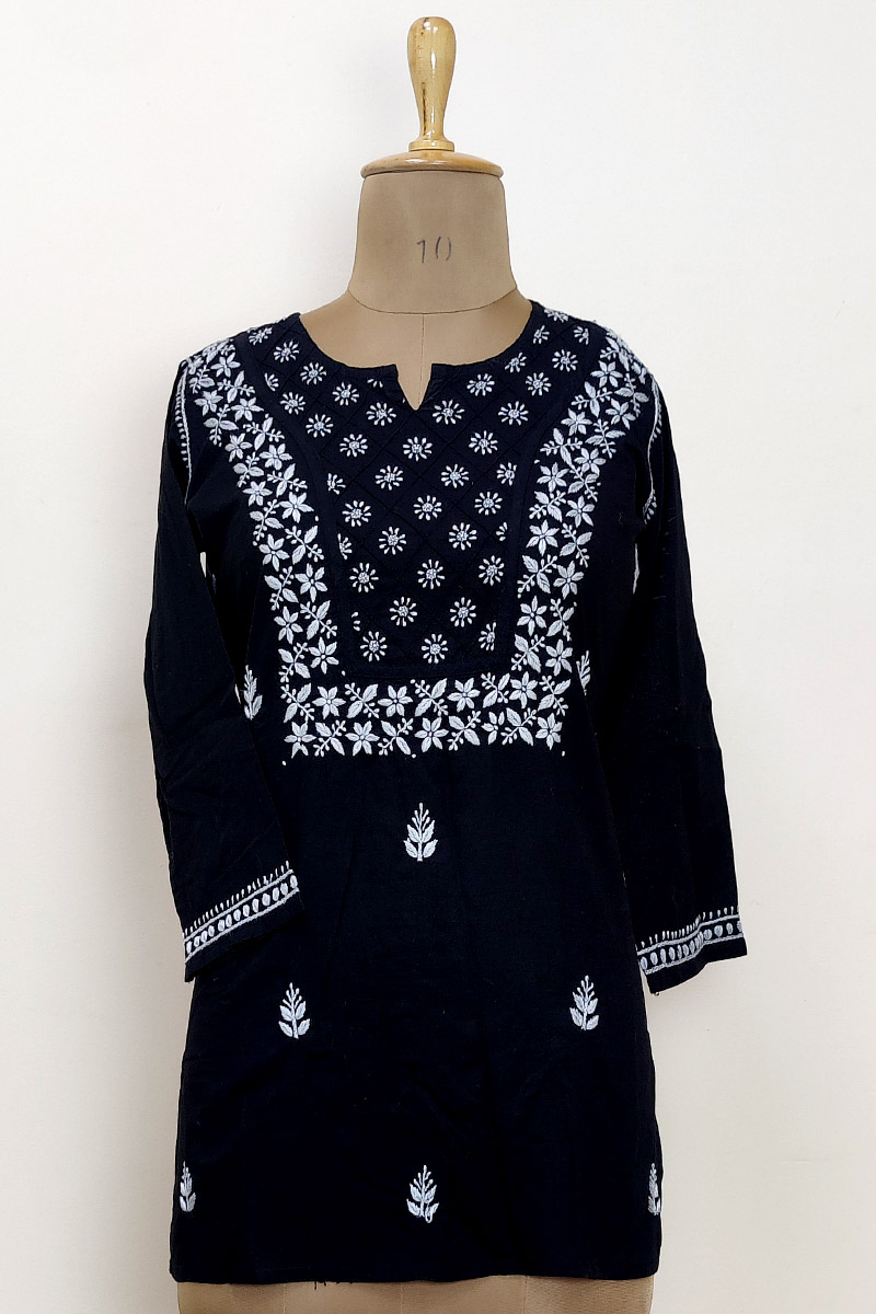 Black Color Cotton Lucknowi Chikankari Short Top MC252892