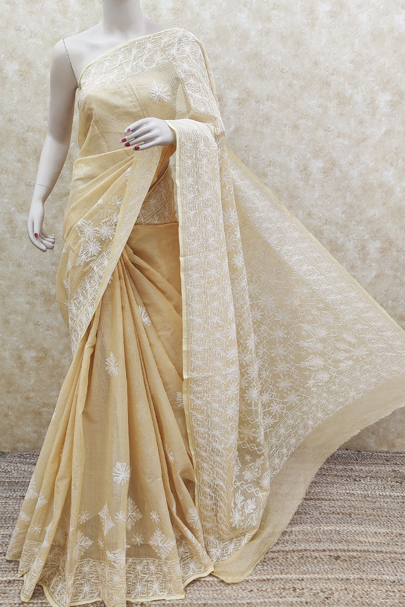 Beige Lucknowi Chikankari Saree