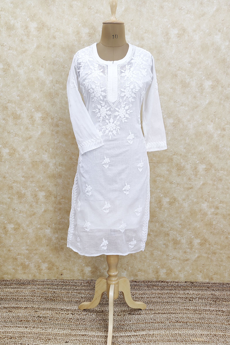 christmas gift white chikankari kurta with pant set cotton sequin handwork  dress | eBay