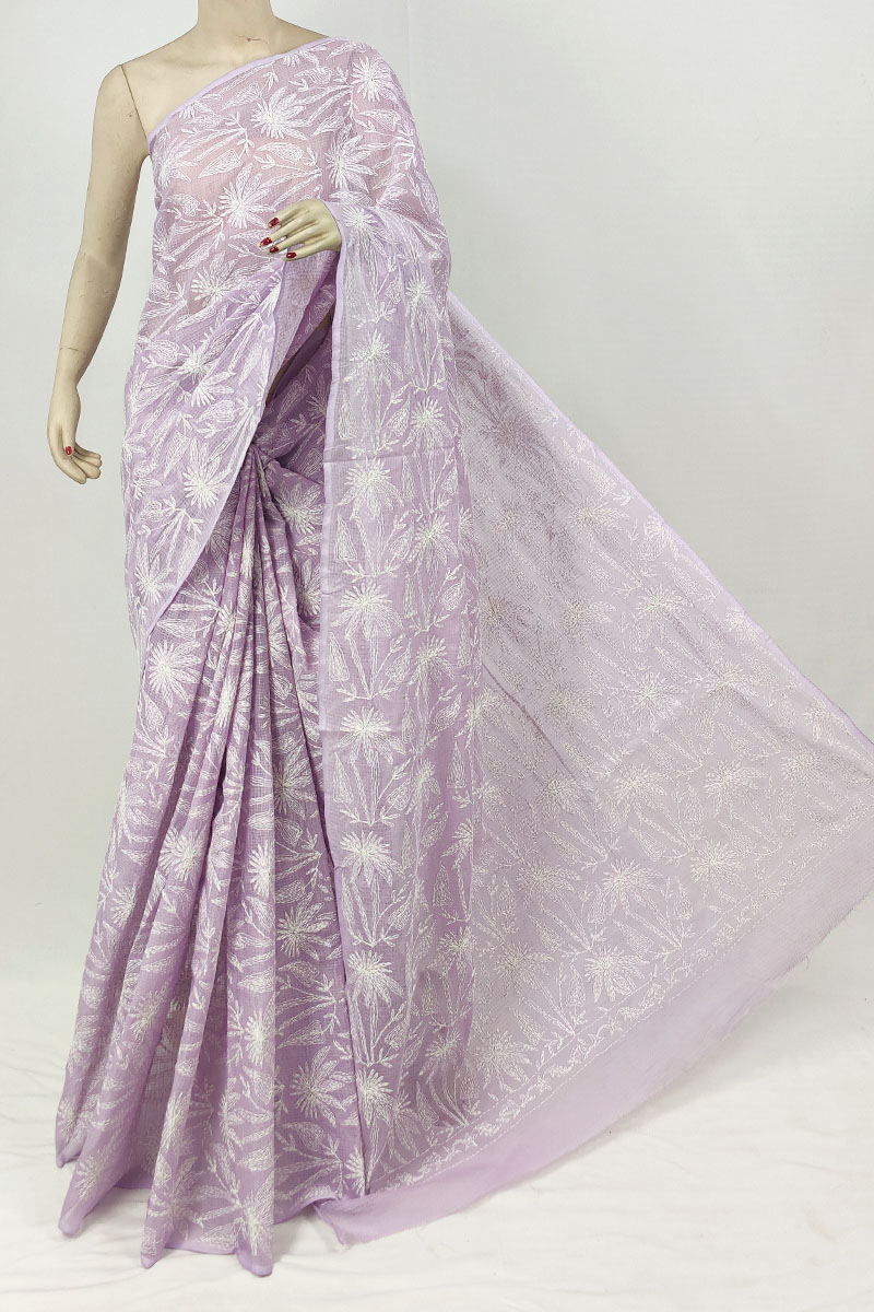 Lavender Colour Kota Cotton Lucknowi Chikankari Saree With Blouse MC253223