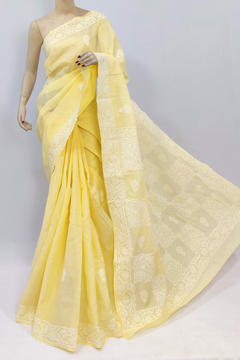 Yellow Colour Cotton Chikankari Saree With Blouse MC253013