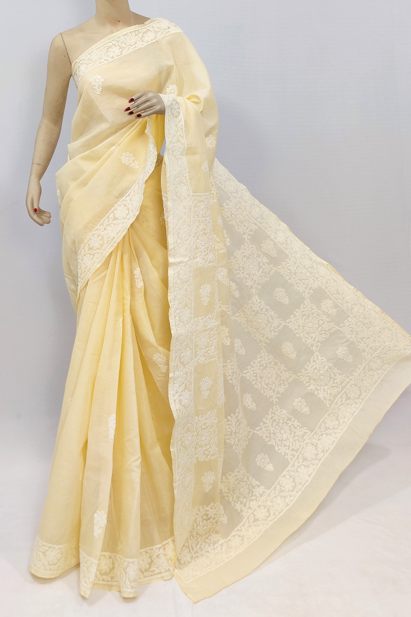 Beige Colour Cotton Chikankari Saree With Blouse MC253014