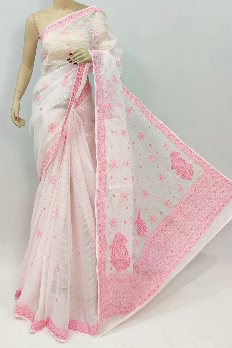 Pink Colour Kota Cotton Hand Embroidered Chikankari Saree With Blouse MC253017