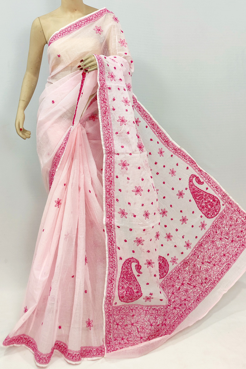 Pink Colour Kota Cotton Hand Embroidered Chikankari Saree With Blouse MC253020