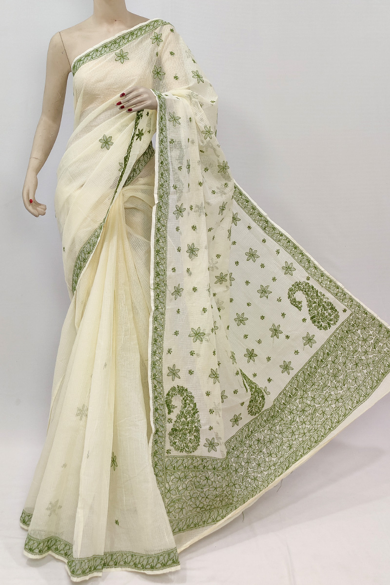 Fawn Colour Kota Cotton Hand Embroidered Chikankari Saree With Blouse MC253026