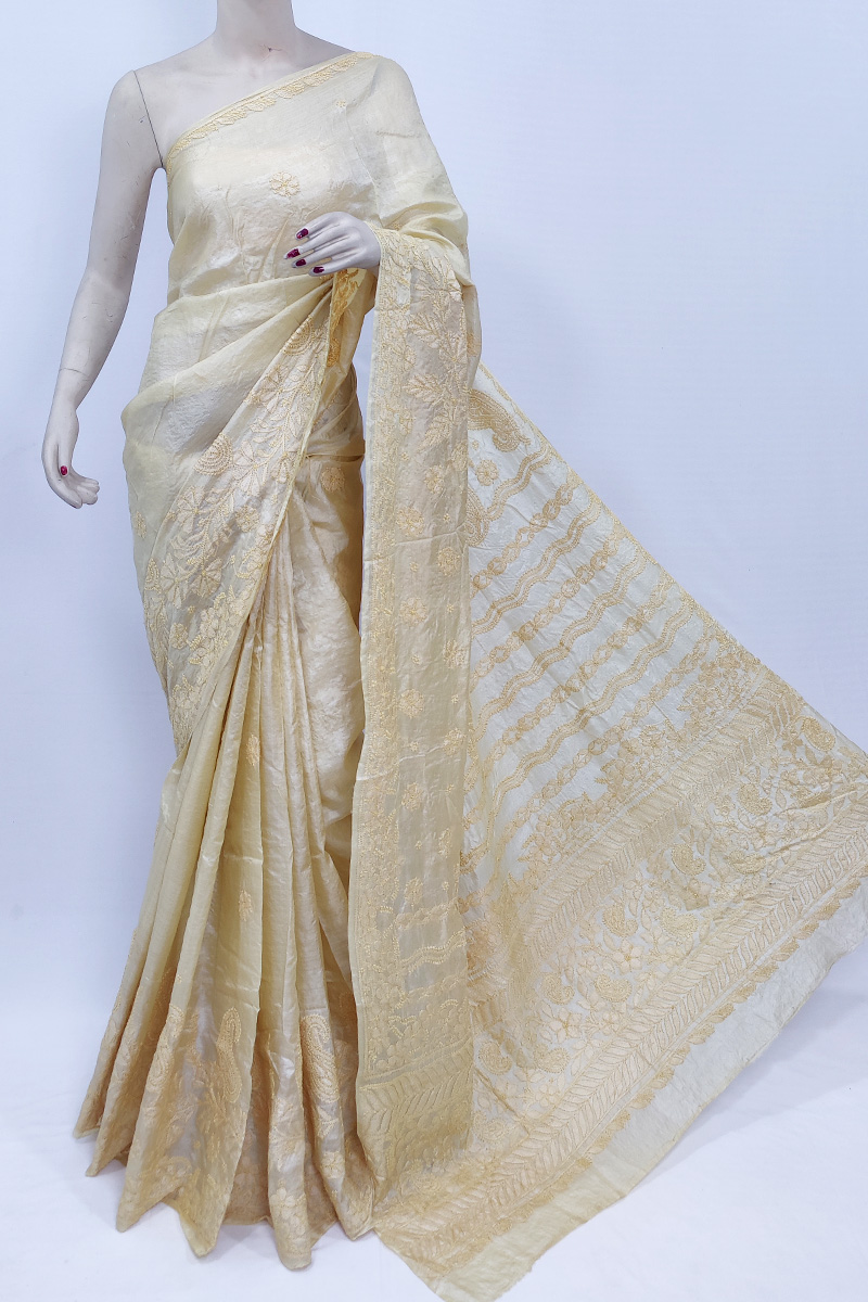 Beige Colour Tussur Silk Lucknowi Chikankari Saree With Blouse MC253029