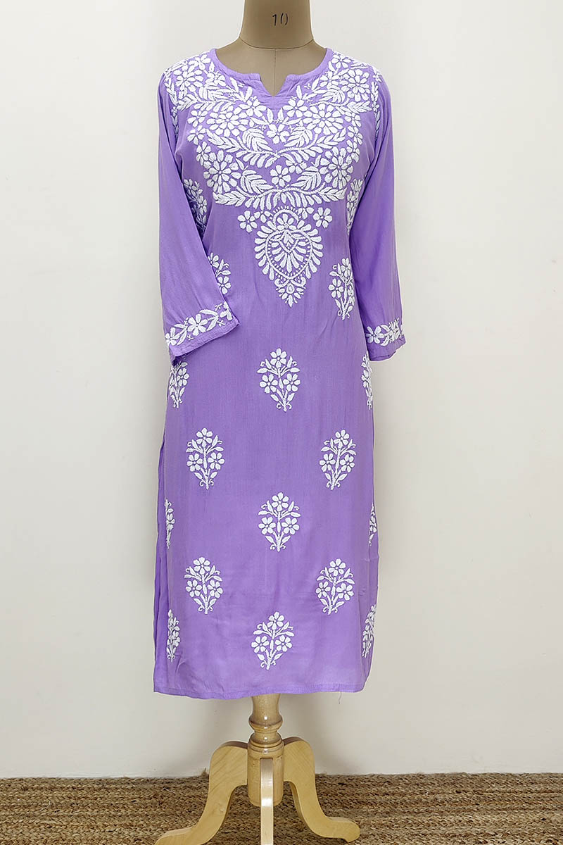 Samma Chikankari Long Kurta in Modal Cotton for Women - Lavender - House Of  Kari (Chikankari Clothing)