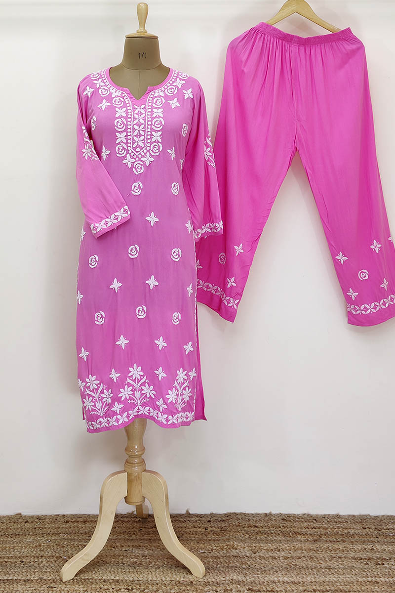 Pink Color Hand Embroidered Lucknowi Chikankari Suit (reyon Cotton) Mn252231
