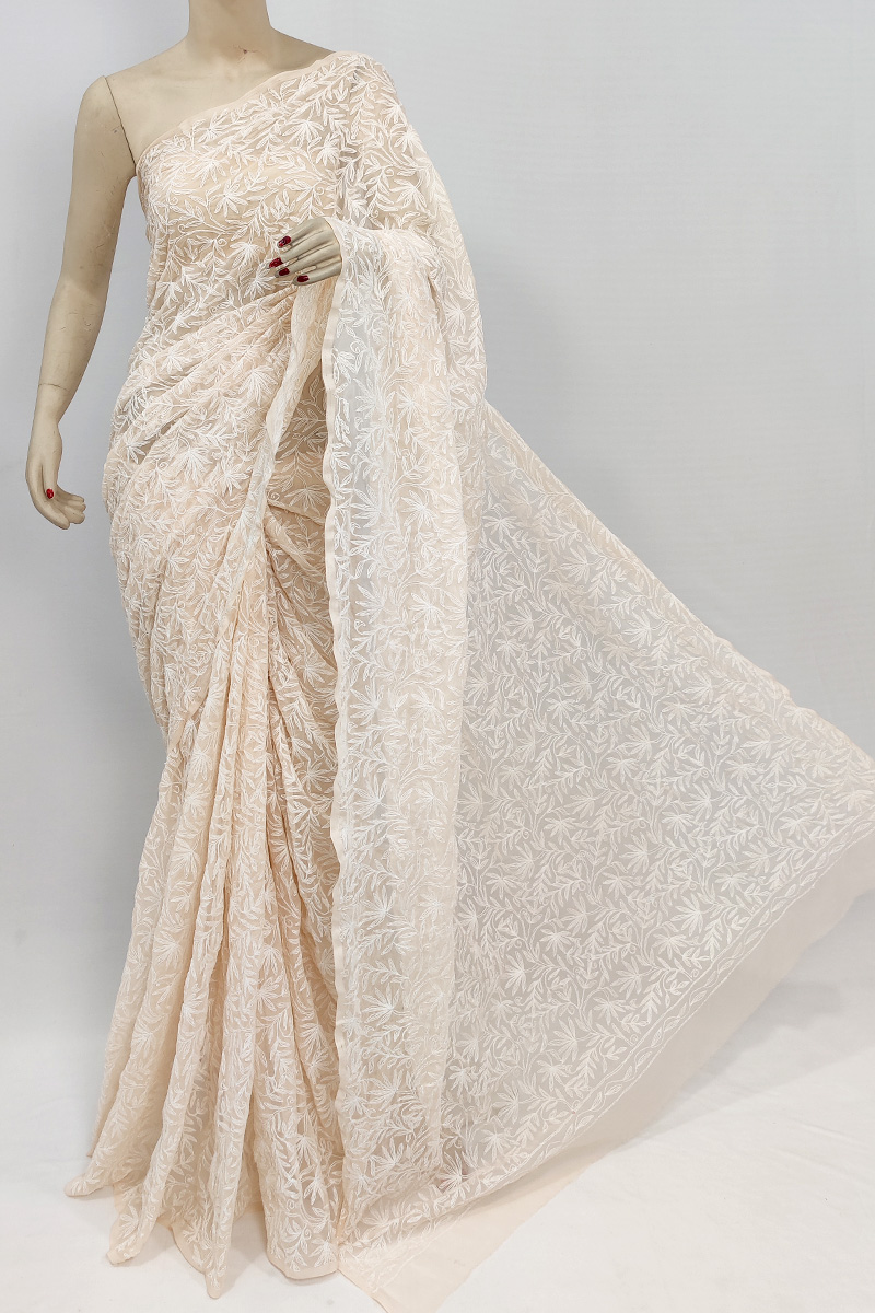 Beige Colour Georgette Tepchi Work Saree With Blouse MC253032