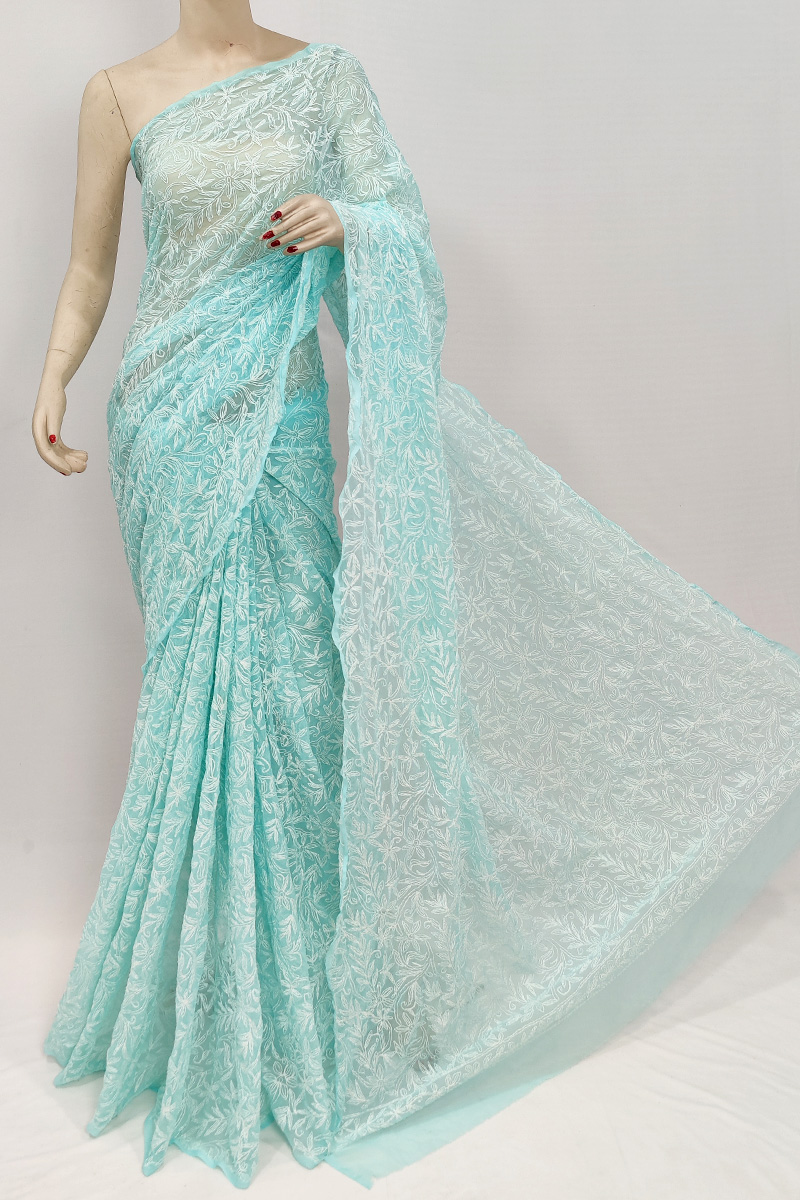 Sea Green Colour Georgette Tepchi Work Saree With Blouse MC253036