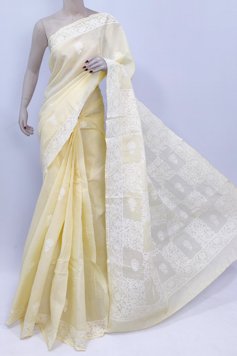 Fawn Colour Cotton Hand Embroiderd Chikankari Saree With Blouse Mc253038