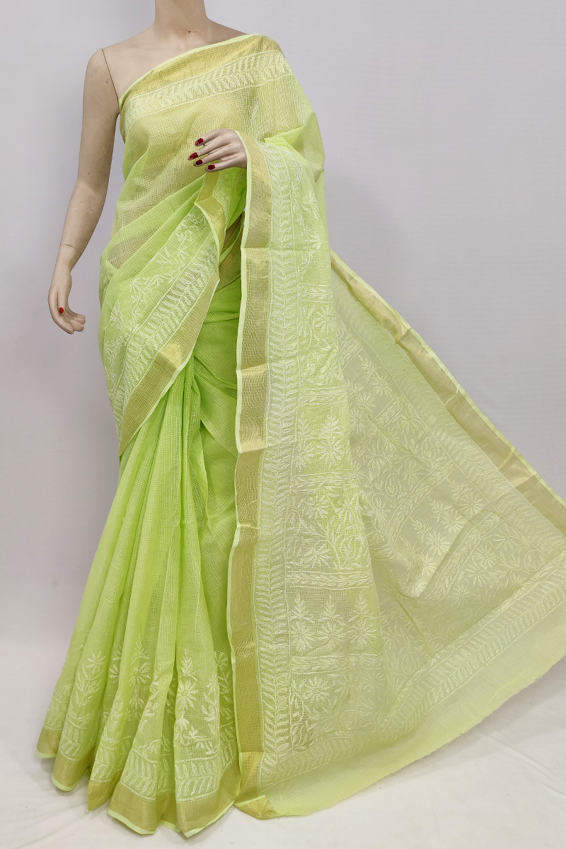 Green Colour Kota Cotton Hand Embroiderd Tepchi Saree With Blouse MC253056