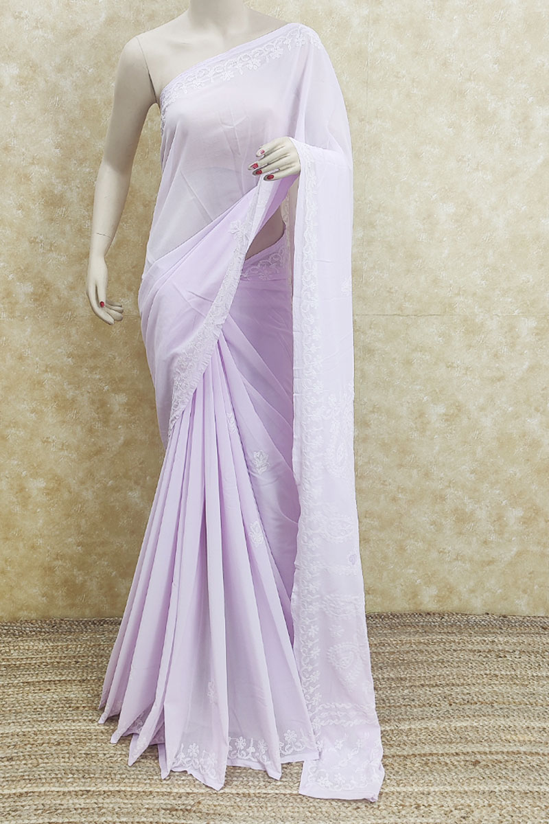 Lavender Resham Embroidered Georgette Saree