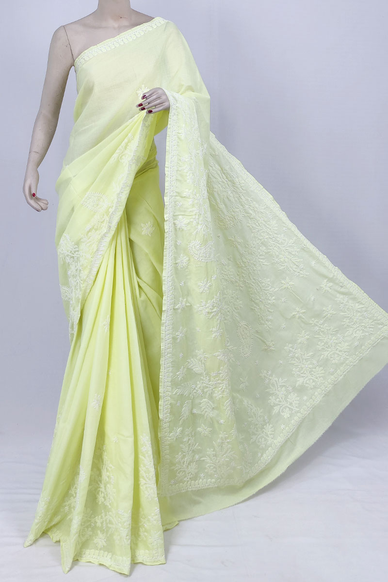 Yellow Color Cotton Lucknowi Chikankari Saree With Blouse MC253330