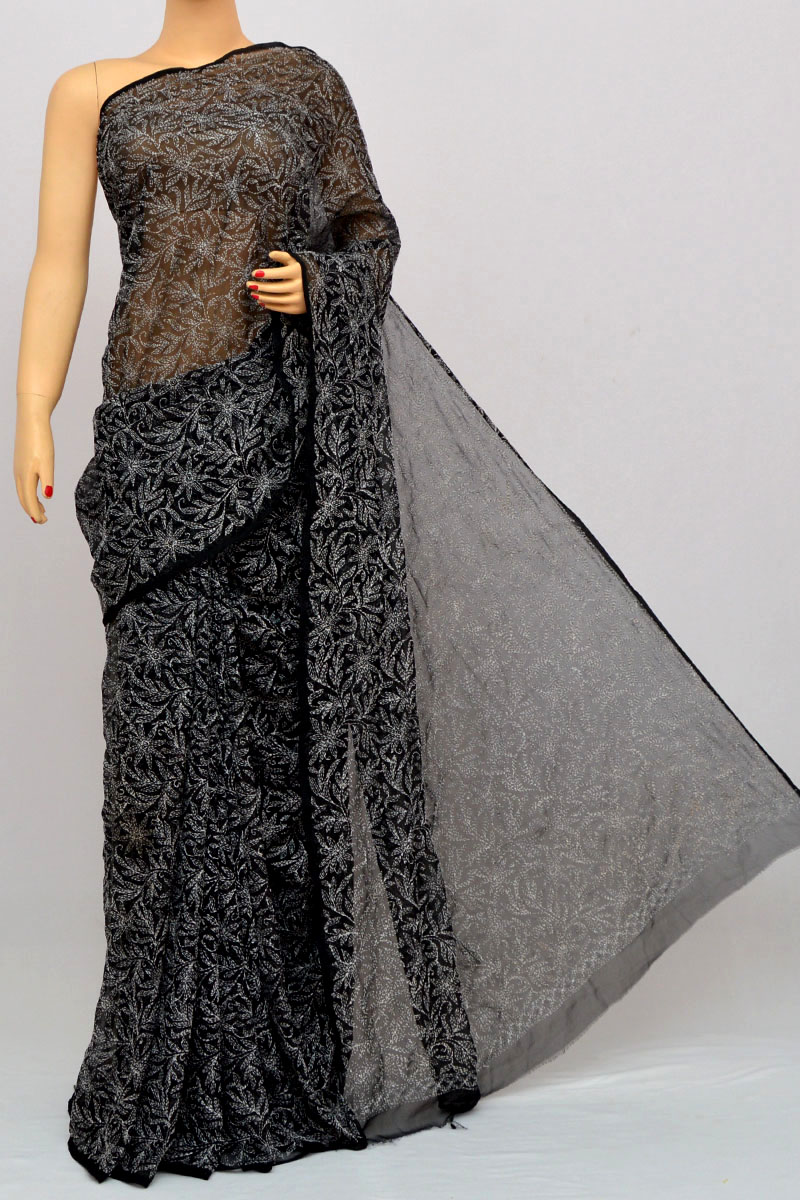 Buy ELLAZY Self Design Lucknow Chikankari Net Black Sarees Online @ Best  Price In India | Flipkart.com