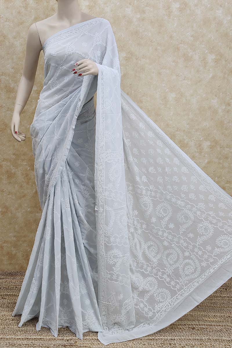 Light blue Color Hand Embroidered Work Lucknowi Chikankari Saree (With Blouse - georgette) MC251668