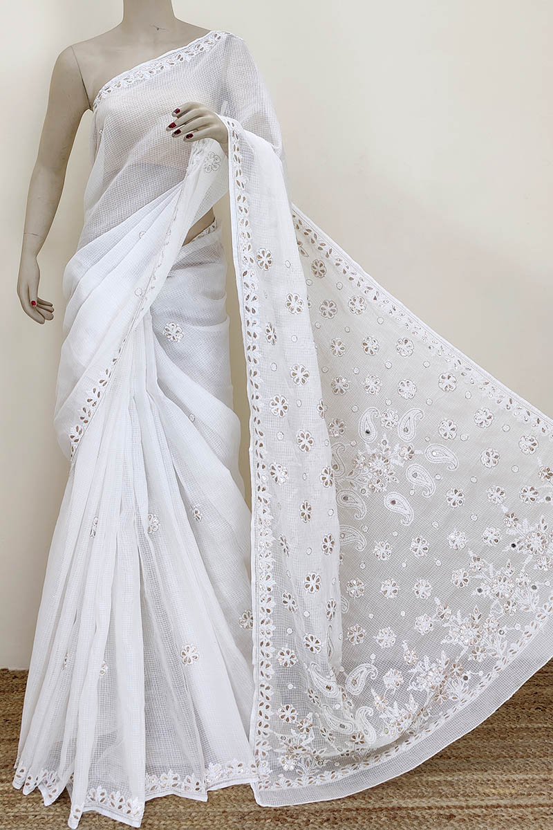 Handloom hand embroidered pure georgette silk Lucknowi chikankari saree