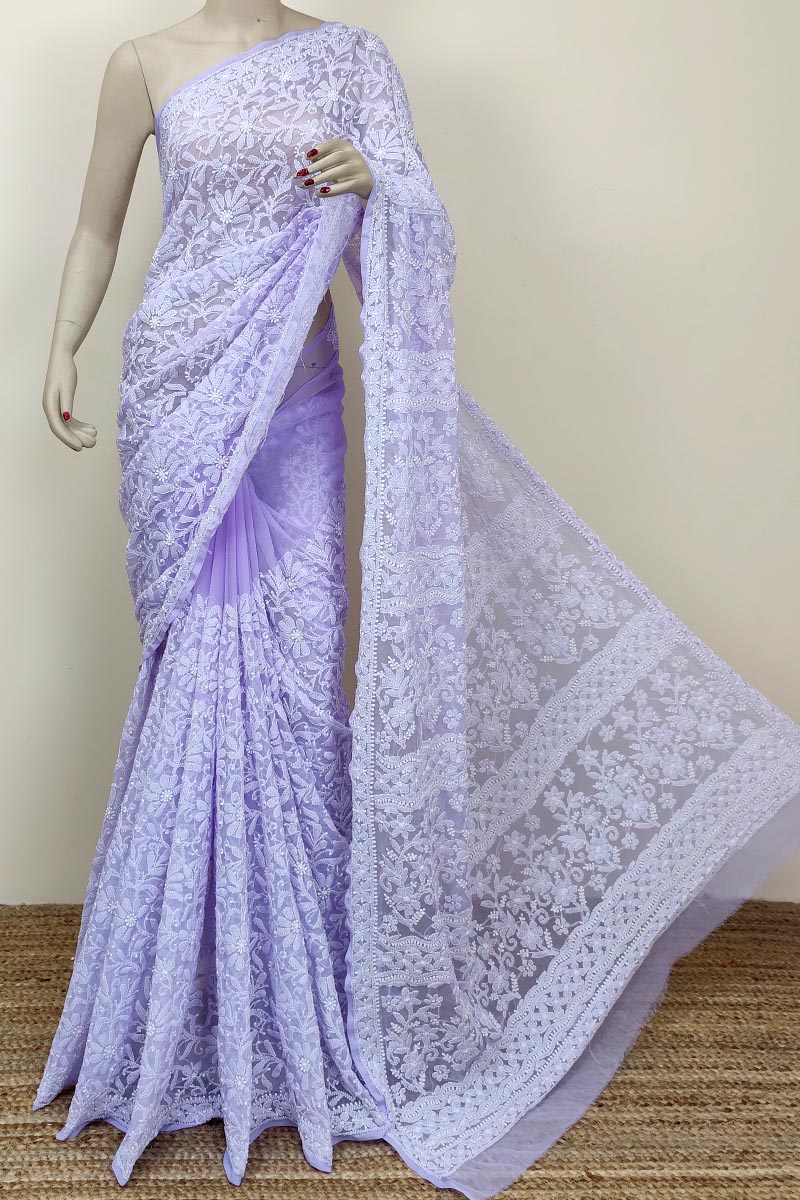 Lavender Colour Georgette Lucknowi Chikankari Tepchi Saree (with Blouse) Mc252785