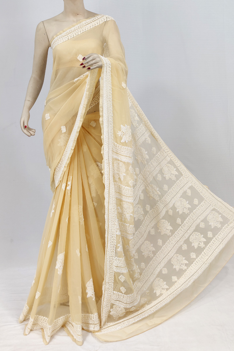 Beige Colour Georgette Lucknowi Chikankari Saree With Blouse Mc253107