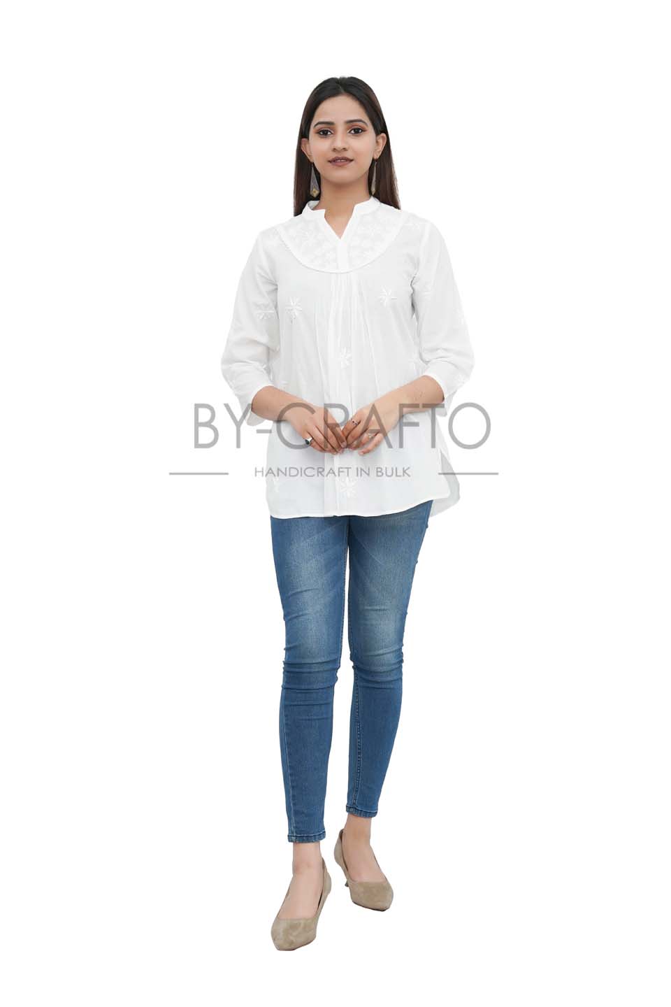 Embro white Short Kurti | Short Kurti For Women – BumbleBees Shop