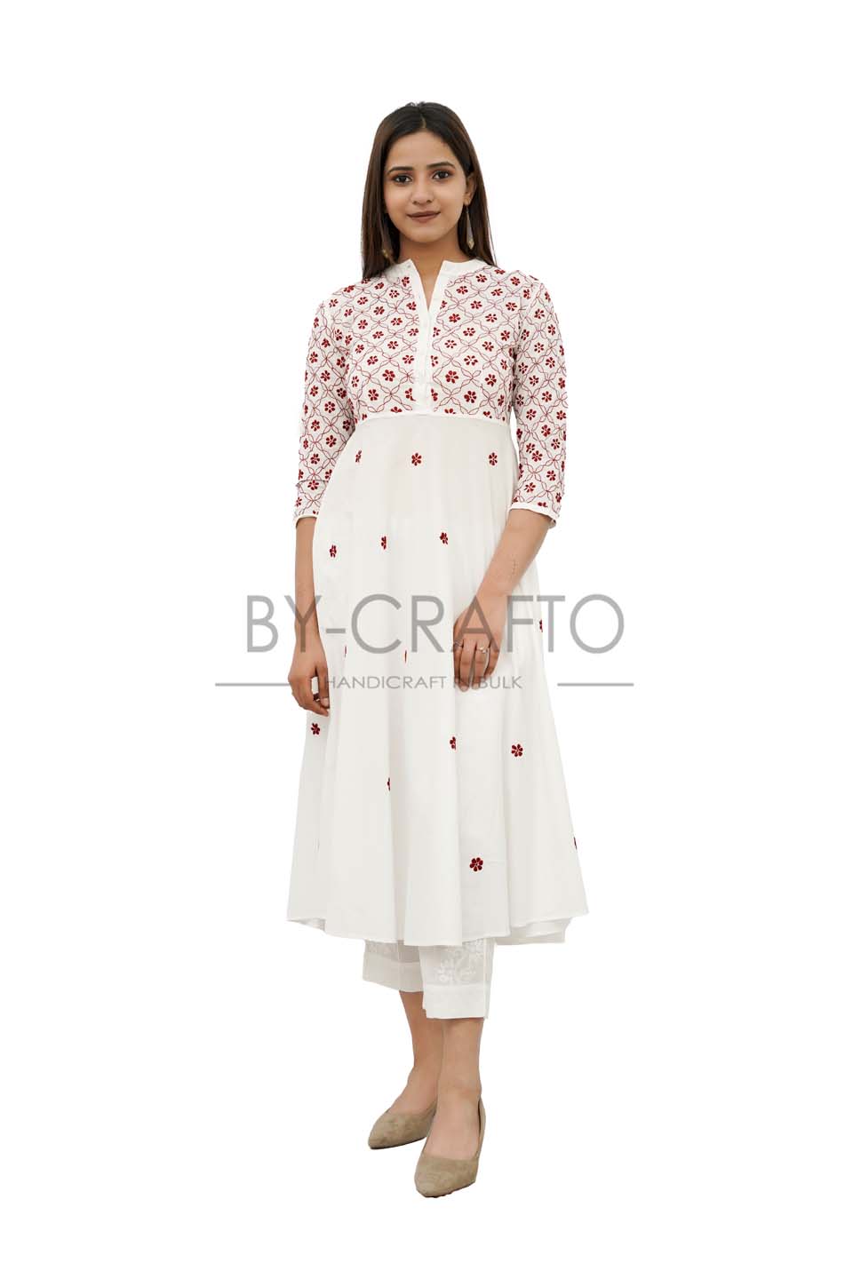 Colorauction White Linen Embroidered A-line Kurti at 2199.00 INR in Delhi |  Color Auction