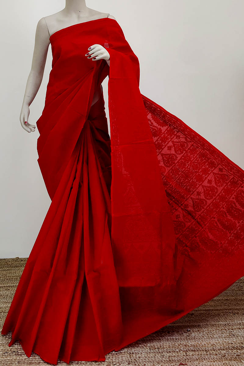 Buy Red Color Designer Hand Embroidered Lucknowi Chikankari Saree (With  Blouse - Georgette) MC252280