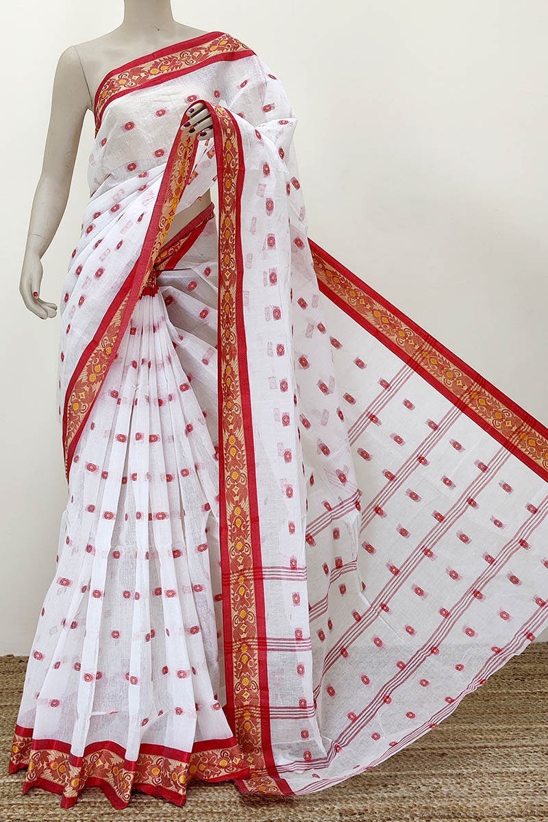 Buy Pure Cotton Begumpuri Saree With Blouse Bengal Popular White and Red  Puja Special Soft Khadi Cotton Hand Loom Saree,soft Cotton Sarees Online in  India - Etsy