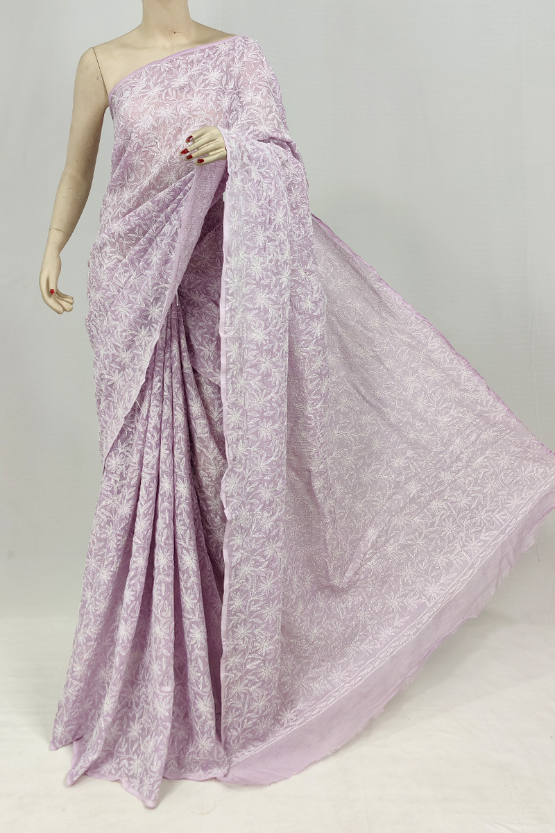 Light Purple Colour Kota Cotton Tepchi Lucknowi Chikankari Saree Without Blouse Mc253110