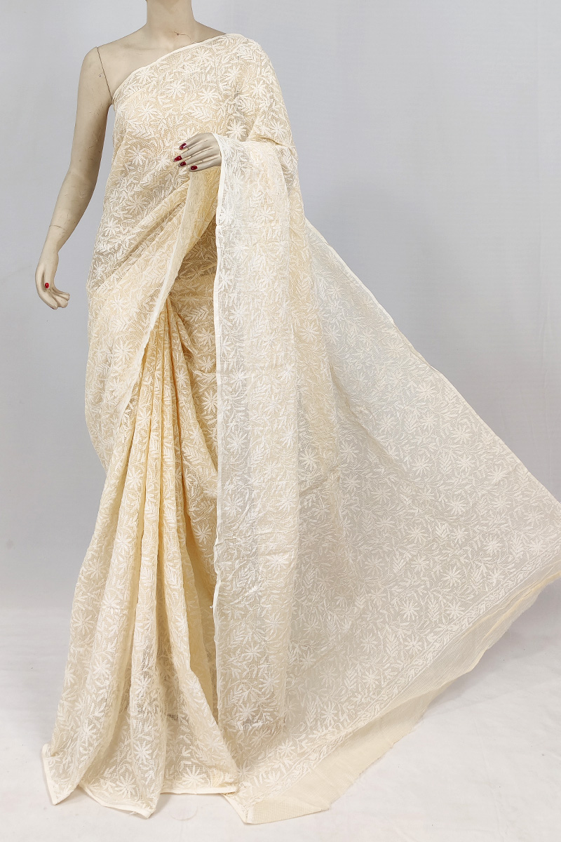 Fawn Colour Kota Cotton Tepchi Lucknowi Chikankari Saree Without Blouse Mc253111