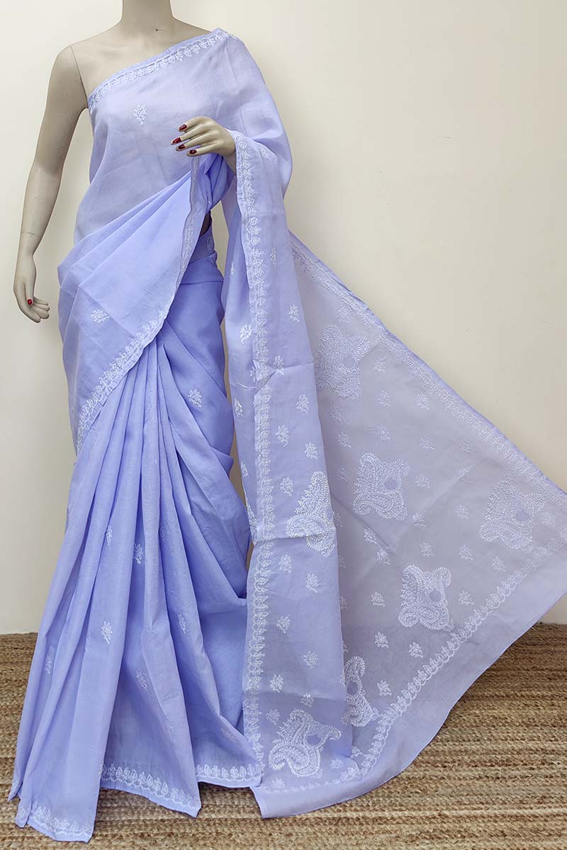 Lavender Colour Cotton Lucknowi Chikankari Saree (with Blouse) MC252822