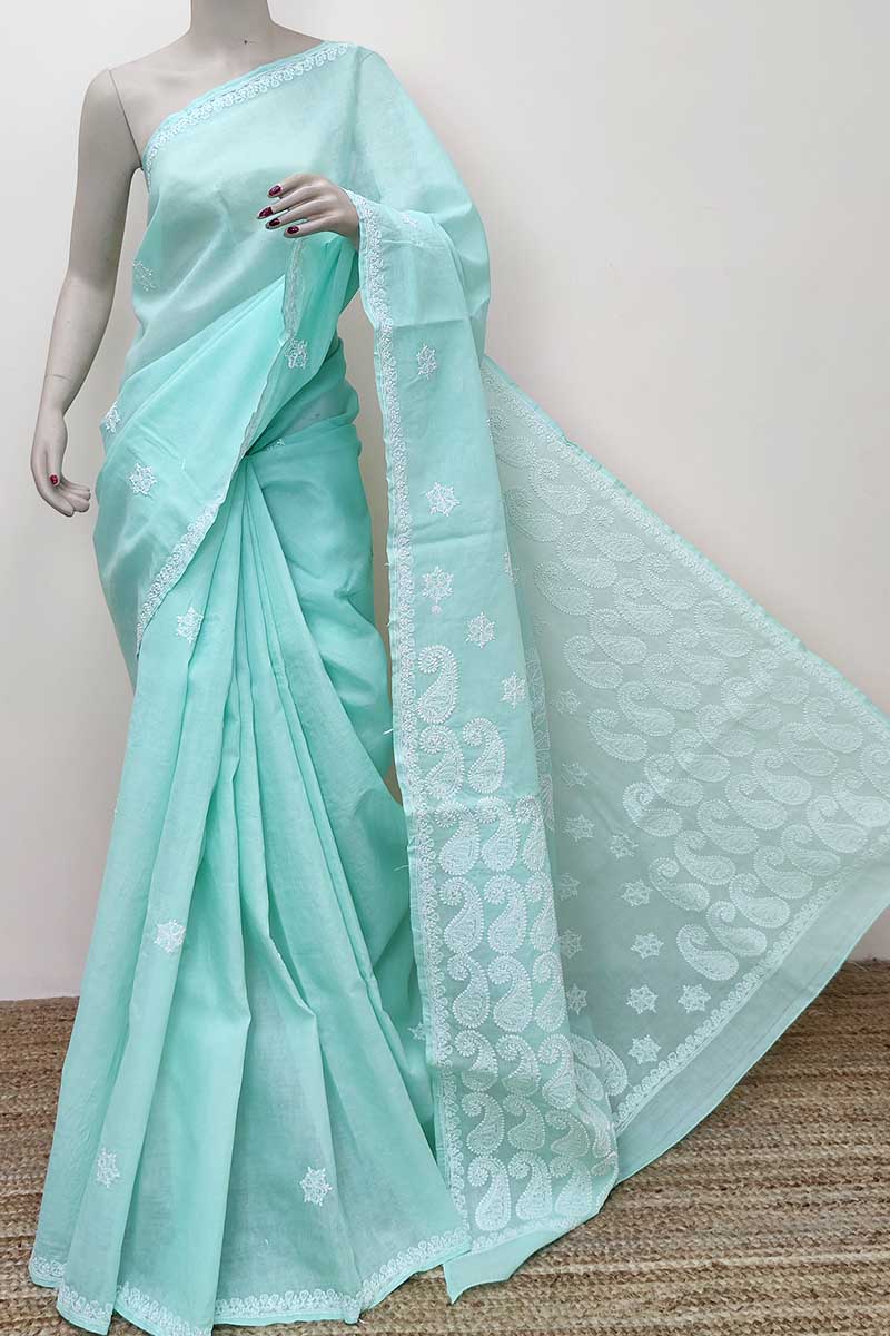 Sea green Colour Cotton Lucknowi Chikankari Saree (with Blouse) MC252823