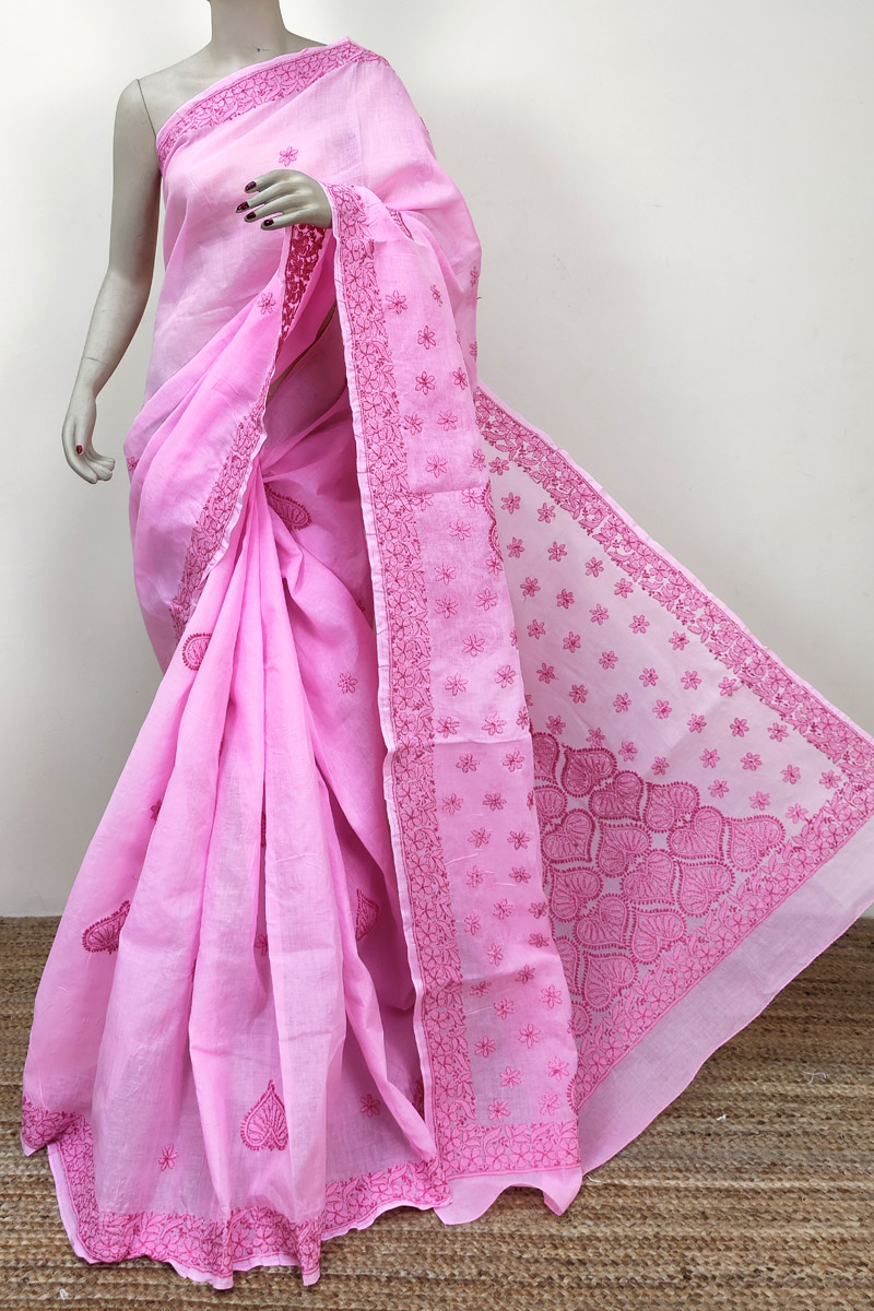 Pink Colour Cotton Allover Lucknowi Chikankari (Saree with Blouse) MC252927