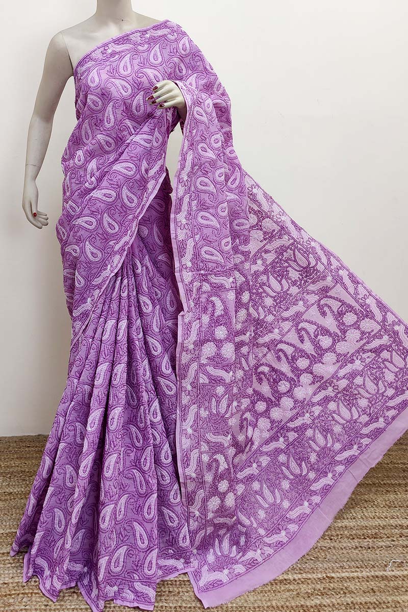 Purple Colour Cotton Allover Lucknowi Chikankari (Saree with Blouse) MC252926