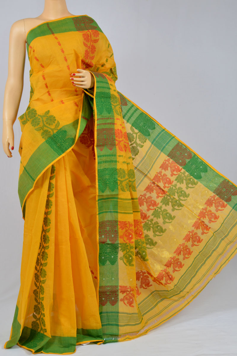 Yellow color cotton dhakai Jamdani saree with jamdani work - Bursana  Holidays