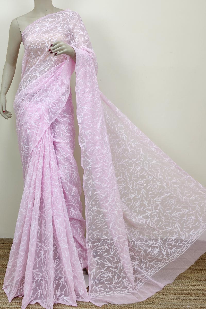 Pink Colour Georgette Chikankari Allover Tepchi (Saree with Blouse) MC252592