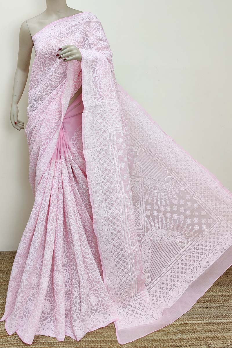 Pink Colour Cotton Allover Lucknowi Chikankari (Saree with Blouse) MC252935