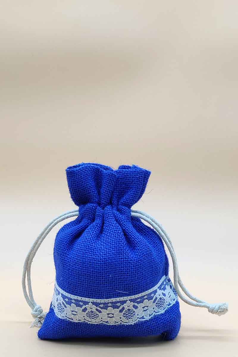Royal Blue Colour Beautiful Jute Potli Bag With Lace Work- Mc251243