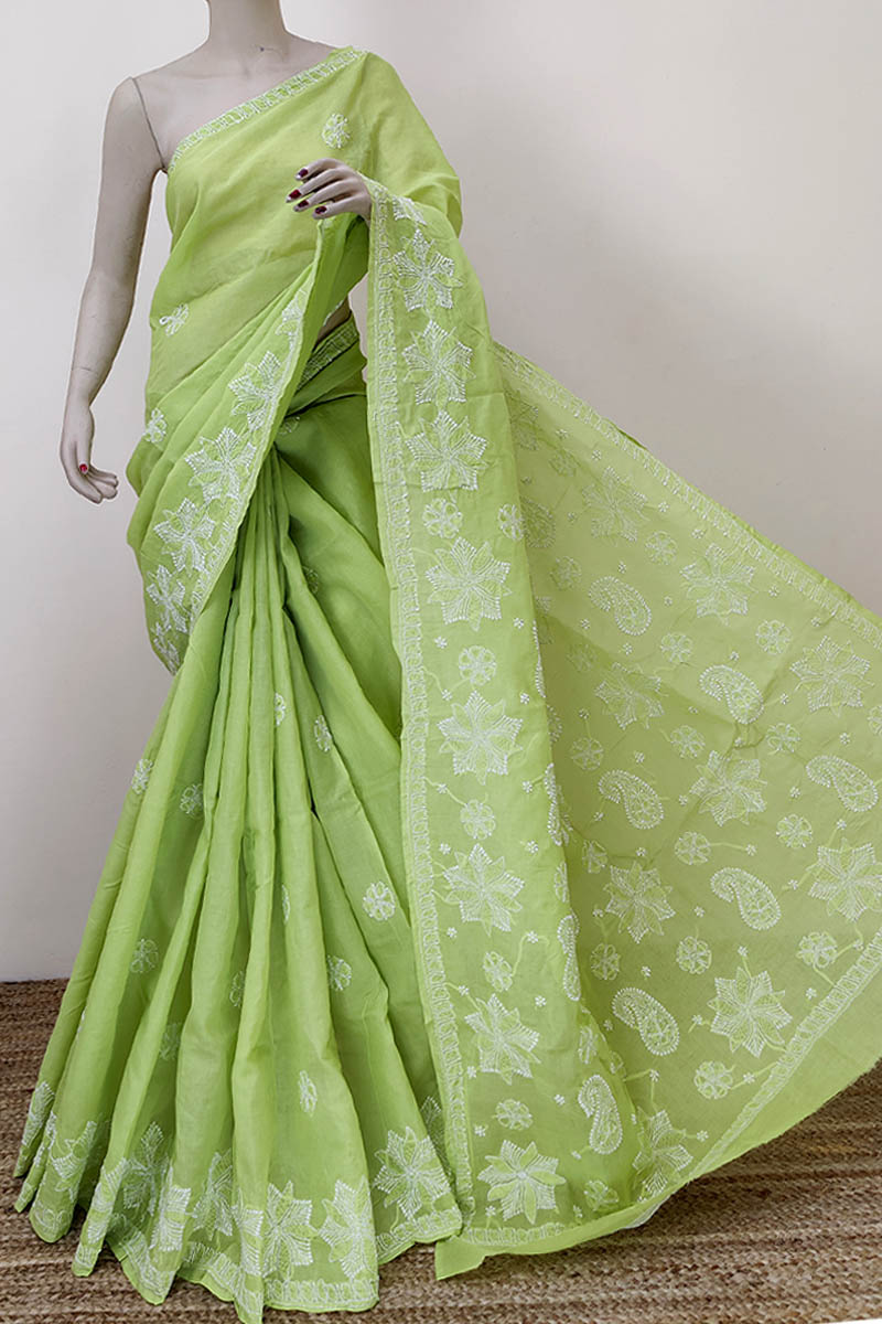 Buy Light Green Colour Handwoven Bengal Handloom Cotton Saree (Without  Blouse) 17127 | www.maanacreation.com