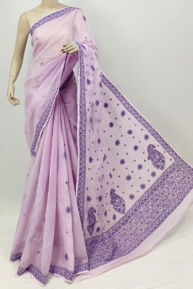 Lavender Colour Kota Cotton Lucknowi Chikankari Saree With Blouse MC253235